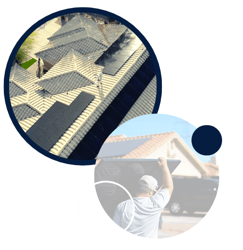 solar panels on roof with installers